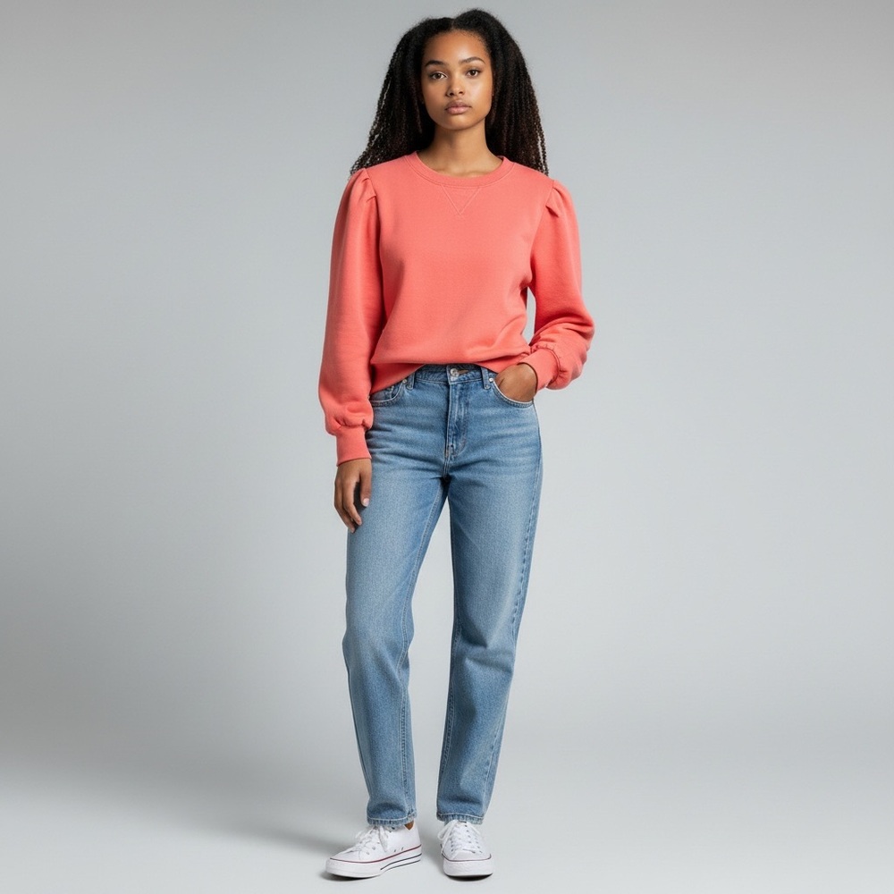 Rails Tiffany Cherry Sweatshirt Large Pink Coral Puff Sleeve Pullover Cozy Chic